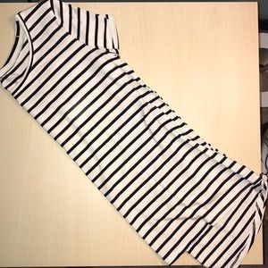 White w Navy stripes crew neck